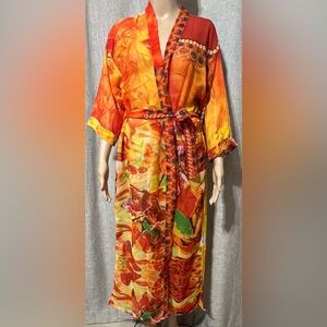 New* Gold & Silver Paris Caftan wrap multicolor viscose~ MED~